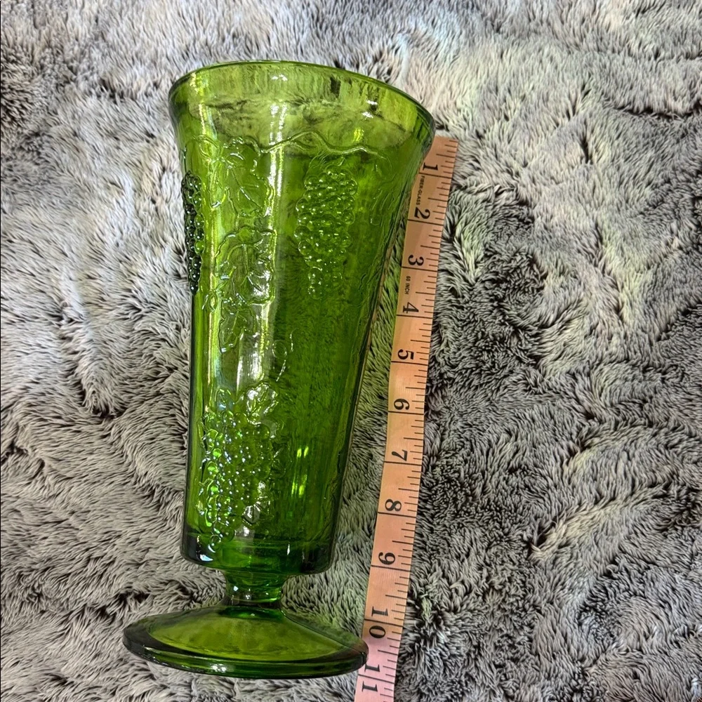Vintage Indiana Glass Green Glass Footed Vase Colony‎ Harvest Pattern Tall